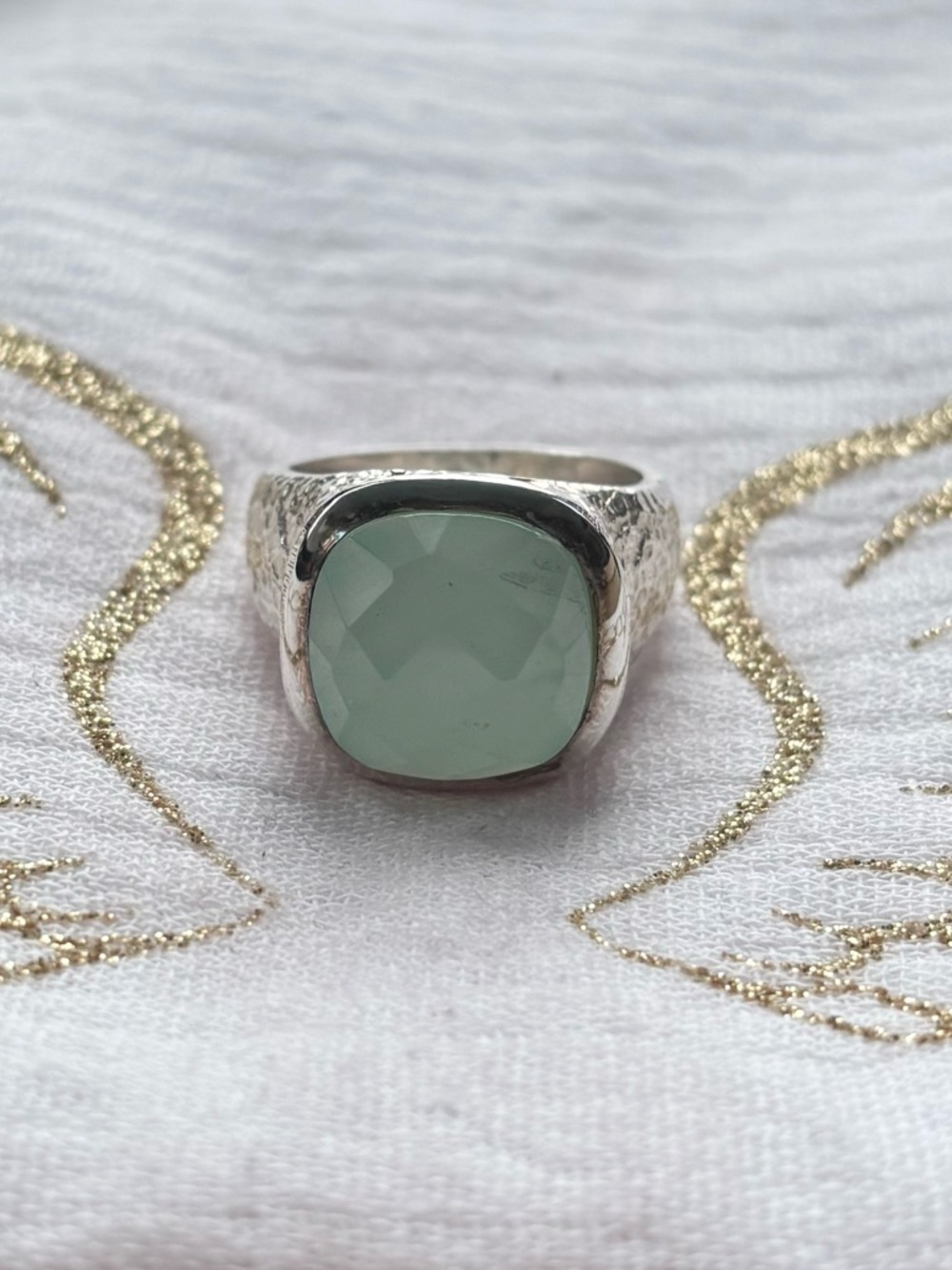 Sterling Silver Green Chalcedony Cushion Gemstone Ring Size 7